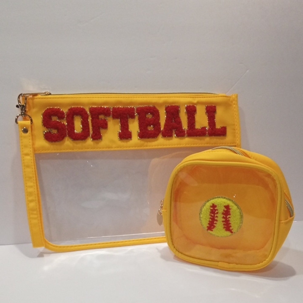 Yellow Softball Clear Pouch Set